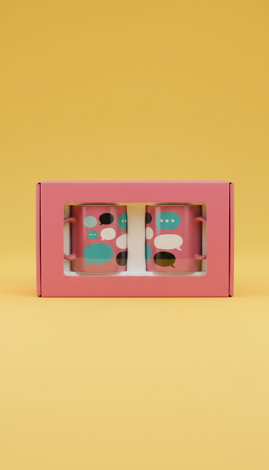 Poppy pink conversation-starting mug set