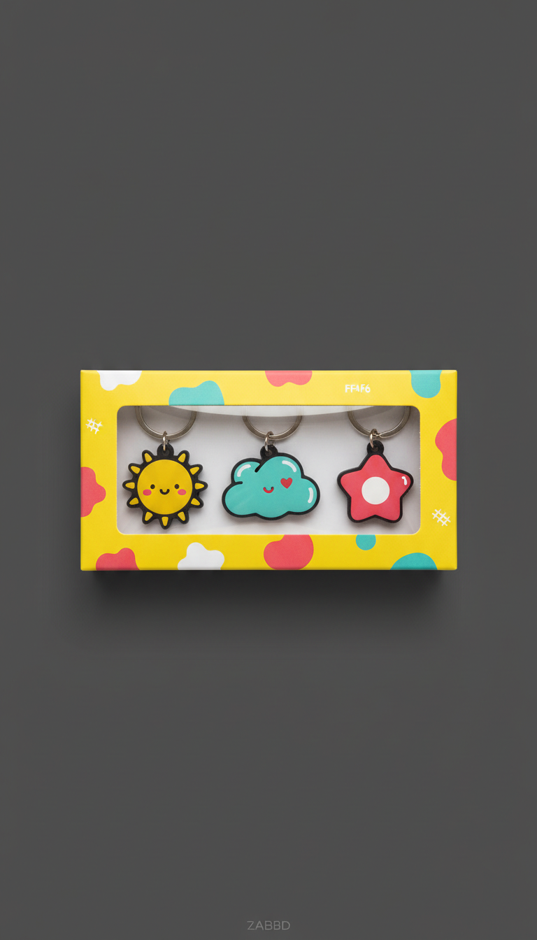Sunny yellow quirky keychain trio boxed set